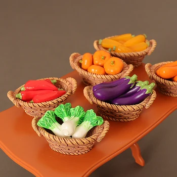 1:12 Mini simuliacija Dirbtiniai vaisiai ir daržovės Lėlių namelis Daržovių bambuko krepšelis Miniatiūriniai priedai Apsimestinis žaidimas Žaislai