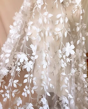 1.25 Platus baltų gėlių nėrinių tinklinis audinio suknelės sijonas Vestuvinės suknelės užuolaidų dekoratyvinis audinys