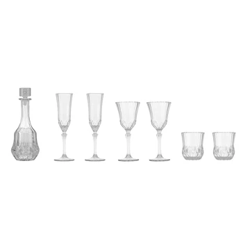 1:6 lėlių namų mini modelio baldai įmantri vyno taurė / raižyto vyno butelis / vyno septynių dalių rinkinys, baltas