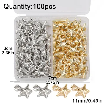100PCS 11MM Starfish pakabukas Auksas / sidabru dengtas CCB palaidi karoliukai 