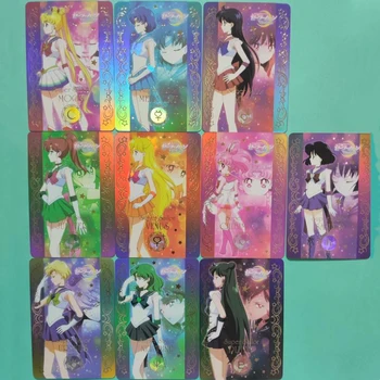 10Pcs/set Sailor Moon Chibiusa Mizuno Ami Tomoe Hotaru Self Made Anime Game Character Classic Series Color Flash Collection Card