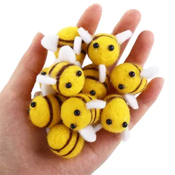 10vnt Gražios geltonos bitės Pliušiniai rutuliukai Minkštos vilnos veltinio ornamentas Kūdikių dušo kostiumų priedai namų dekoravimui Amatas