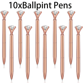 10vnt Krištolo deimantų puošnūs rašikliai vaikams Moterys Metaliniai tušinukai Deimantinis rašiklis su juodu rašalu mergaičių pamergių vestuvėms