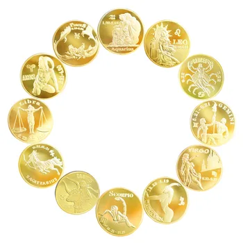 12 Žvaigždyno aukso monetų kolekcinė meno kolekcija Zodiako dovana Fizinės proginės metalinės monetos