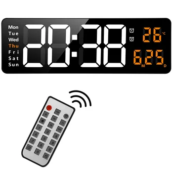 13 colių skaitmeninis sieninis laikrodis didelis LED ekranas Nuotolinio valdymo pultas Automatinis ryškumas Patalpų temperatūra Data Savaitė 12 / 24H Namų biuras
