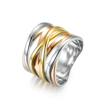 15mm Nerūdijančio plieno trimatis pintas žiedas Geometriniai vyrų ir moterų žiedų dovanų papuošalai