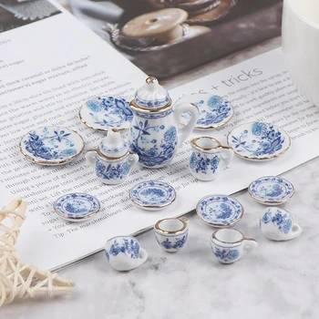 15Vnt 1:12 Lėlių namelis Miniatiūriniai indai Porceliano keramikos arbatos puodelių rinkinys