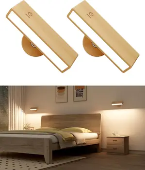 2 Pack Led Lamp Wall Solid Wood Type C įkraunami sieniniai šviestuvai 360 Pasukti naktiniam miegamojo skaitymo sieniniam veidrodiniam šviestuvui