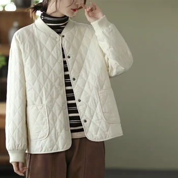 2023 Atvykimas Ruduo Žiema Korėjietiško stiliaus moterys O-kaklas ilgomis rankovėmis Parker viengubos krūtinės kišenės Patchwork paltas V746
