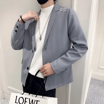 2023 Boutique Fashion Gentleman Korėjietiška versija Slim Everything British Style Wedding College Style Casual Striped Men Blazer