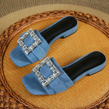 2023 m. vasara Moteriškos šlepetės Mada Kalnų krištolas Žemakulniai batai Komfortiški sandalai Atviras kojų pirštas Moteriški laisvalaikio batai Sandalias De Mujer