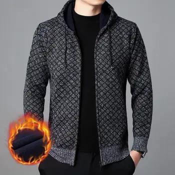 2023 m. žiema Naujas vyriškas vilnos sutirštintas megztinis megztinis / vyriškas laisvas šiltas džemperis su gobtuvu Pridėti vilnos striukės paltą