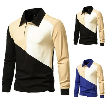 2023 Ruduo/Žiema Nauji vyrų mados spalvoti polo marškinėliai ilgomis rankovėmis