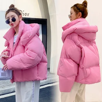 2023 Žieminė striukė Moterų parkas Korėjietiška duona su gobtuvu Trumpas medvilninis paltas Moterys Parkas Storas Laisvas Medvilninis švarkas Moteriški drabužiai