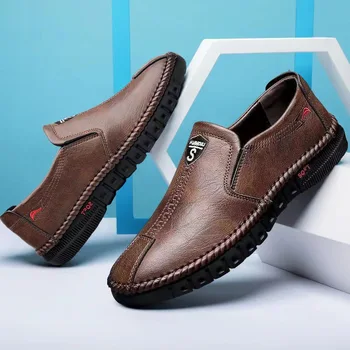 2023Men's casual shoes prekės ženklai Mada Patogūs odiniai batai vyrams Minkštas dugnas Verslo oda Įsispiriami plokšti batai