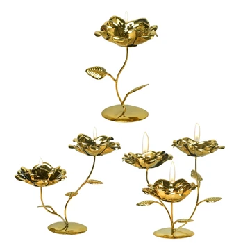 2024 Naujas šiaurietiško stiliaus dengto metalo rožių žvakių laikiklis stovas Geležinis Art Lotu gėlės formos dekoratyvinis arbatinės žvakidės ornamentas