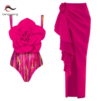 2024 Seksualūs 3D gėlių maudymosi kostiumėliai Moteriškas maudymosi kostiumėlis Vieno gabalo monokini rožinė apdangalas Bikinio komplekto suknelė Brazilijos maudymosi kostiumas