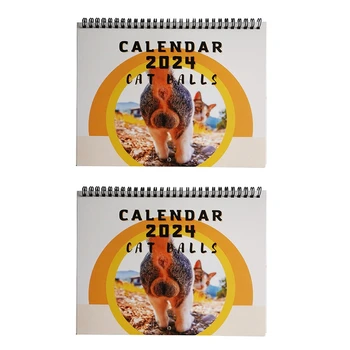 2PCS 2024 Kalendoriaus rinkinys 2024 m. sausio mėn.–2024 m. gruodžio mėn. Kalendorius Katės Buttholes Kalendorius 9.8X7.7Inch