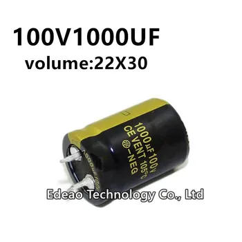2Pcs/lot 100V 1000UF 100V1000UF 1000UF100V tūris: 22X30 mm garso galios stiprintuvas inverteris aliuminio elektrolitinis kondensatorius