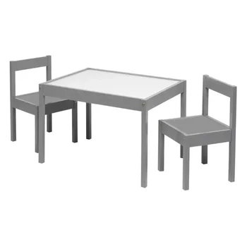 3 dalių sauso trynimo ir medžio veiklos stalo ir kėdžių komplektas, pilkas, 25