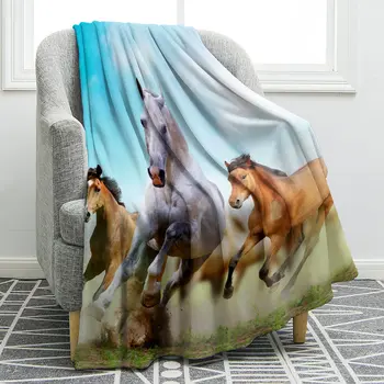 3D Bėgantis arklys Spausdinta sofa Antklodė lovoms Antklodės Užvalkalas Minkšta jauki lovatiesė Flanelė Mesti antklodes Nešiojama šilto napo skara