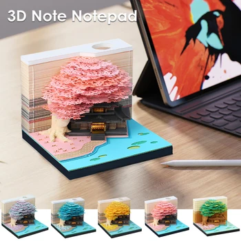 3D darbalaukio užrašų knygelė su LED šviesos pieštuko laikikliu Nuplėškite kūrybinę užrašų knygelę Popieriaus graviravimo menas Namų biuro darbalaukio dekoracijos