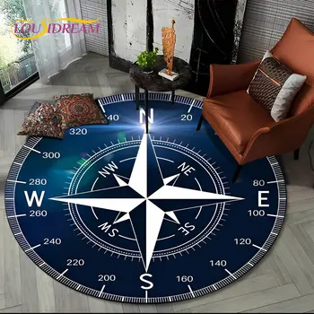 3D retro kompasų serija Apskritimo zonos kilimėlis, apvalus kiliminis kilimėlis svetainei miegamojo sofa kojų pagalvėlė Dekoras Neslidus grindų kilimėlis Dovana