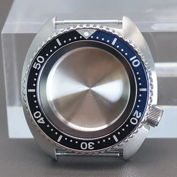 45mm vyriškas laikrodžių dėklas Nerūdijantis plienas su grynai juodu skyriaus žiedu Safyro stiklas 28.5 mm 
