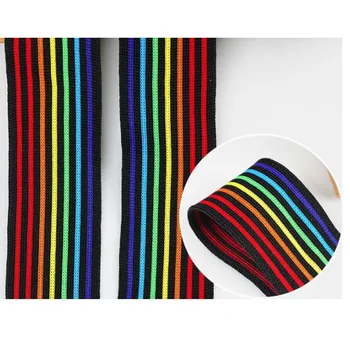 4CM Rainbow Stripe Elastic Strip Elastic Ribbon Fabric Ribbon Elastic Rubber Webbing Pasidaryk pats Grosgrain juostelės siuvimo reikmenys