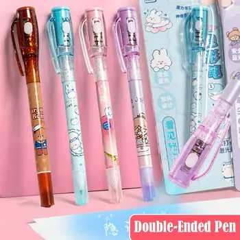 4Pcs Creative Double-End Pen Tušpoint Magic UV Light Pen Invisible Ink Rašiklis Secrect Message Pens Student Writing Tool