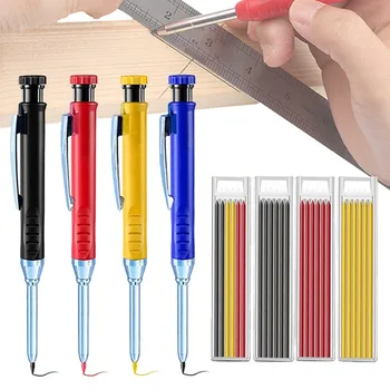 4Pcs/Set Creative Simple Deep Hole mechaniniai pieštukai Kieti dailidės pieštukai su įmontuotu galąstuvų rinkiniu Medžio apdirbimo ženklų įrankiai