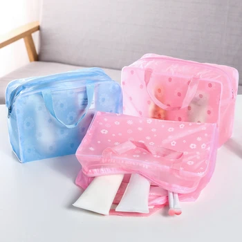5 spalvos Vandeniui atsparus PVC kosmetikos krepšys Moterų skaidrus makiažo maišelio suspaudimo kelioninių vonių krepšiai