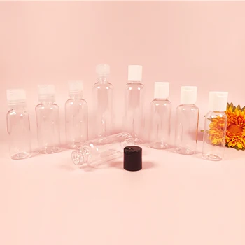 5Pcs 30/50/60/100ml plastikiniai išspaudžiami buteliukai su disko dangteliu Skaidrūs kelioniniai indai šampūnui Losjonai Skysto kūno muilo kremai