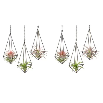 6 Pakuotė Pakabinamas oro augalų laikiklis Geometrinis sėjamoji Oro augalų stovas Tillandsia pakaba su grandine namų dekorui