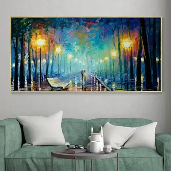 Abstraktus miško peizažas Rankomis tapytas aliejinės tapybos mėgėjas Vaikščiojantys lietuje Naktis Gatvės grožis Tekstūruotas medis Siena Meno mylėtojas