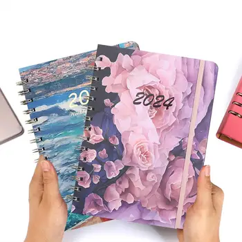 Agenda Notebook Premium Gėlių tema A5 Užrašų knygelė Mėnesio planavimo priemonė su sklandžiu rašymu Sutirštinti puslapiai Ritės žiedo kalendorius