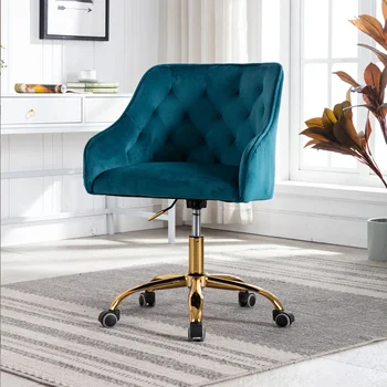 Aksominė biuro pasukama kėdė, tuštybės kėdė, medžiaginė stalo kėdė, auksinė biuro kėdė, 360° pasukama reguliuojamo aukščio priėmimo kėdė