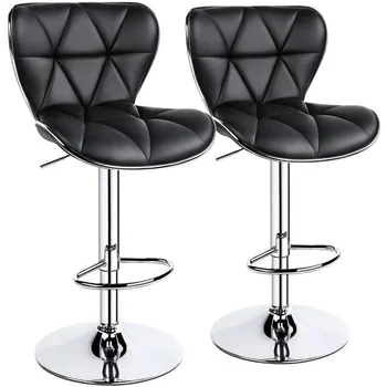 Alden Design Reguliuojama vidurinė dirbtinės odos baro kėdė, 2 komplektas, juodos kėdės kėdės prekystalio kėdės