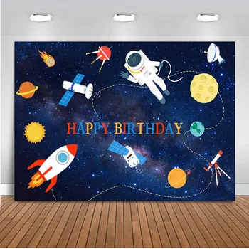  Animacinis astronautas Nuotraukų fonas fotografijai Mokslininko visatos gimtadienio tema Vakarėlio dekoras 