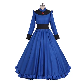 Anime Tang Cosplay kostiumas Močiutės Tang suknelė Vintažinė mėlyna suknelė su lanku moterims Helovino drabužiai