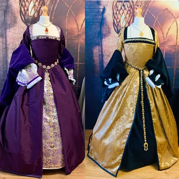 Anne Boleyn violetinė/geltona rutulinė suknelė Tudor karalienės Elžbietos kostiuminė suknelė Karališka suknelė Mary Boleyn Tudor Queen drabužiai