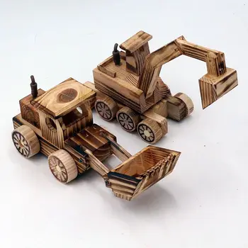 Antikvariniai mediniai modeliai, papuošalai, vaikų gaisrinis variklis, žaislinis automobilis, ekskavatorius, buldozeris, vaikų žaislai, nostalgiški automobilių modeliai