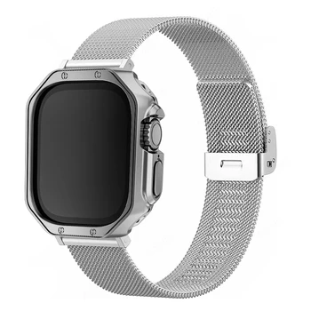 Apple Watch ultra 49mm band + case iwatch 8/7/6/5/4/3/SE 45mm 44mm 41mm 40mm 42mm 38mm nerūdijančio plieno tinklelio dirželis TPU dėklas