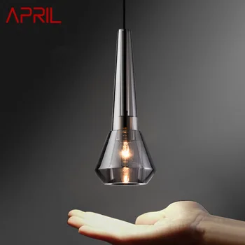 APRIL Nordic Brass pakabinamas pakabukas LED modernus tiesiog kūrybingas krištolo dūminis pilkas šviestuvas namų miegamajam