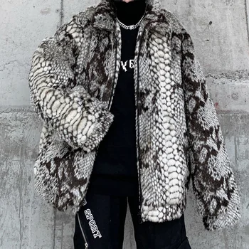 Arrivals New Python Pattern Fur Male Winter Fashion Faux Fur Coat Warm Wool Jacket Chaquetas Hombre