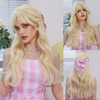 Augustre Barbie Wig Long Blonde Wigs for Women Popular Synthetic Wig for Daily Cosplay Halloween High Density Hair