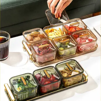 Auksas/Žali džiovinti vaisiai Laikymo dėžutė Neslidus tvirtas serviravimo dėklas su rankena Plastikinis užkandžių laikymo indas Saldainiai