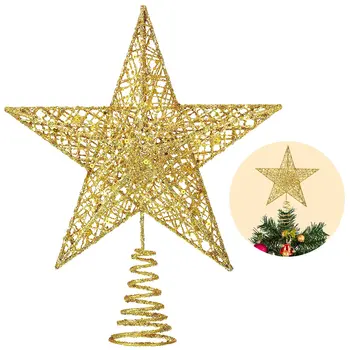 Auksiniai blizgučiai Kalėdų eglutės topper žvaigždė Kalėdinės dekoracijos namams Xmas Tree Top Navidad papuošalai Naujųjų metų dekoras