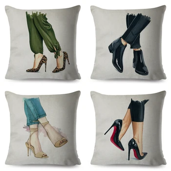 aukštakulniai bateliai spausdinti pagalvėlės dangtelis Dekoro dekoras Animacinis pagalvės užvalkalas Lady Pillow Author 100% poliesterio pagalvės užvalkalas automobilinei sofai Home 45 * 45 cm