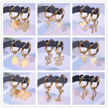 Aukštos kokybės aukso spalvos gyvūnų pakabukų auskarai moterims Vyriški aksesuarai Nerūdijančio plieno auskarai Auskarų lankelis Auskarų vėrimas Papuošalų dovana